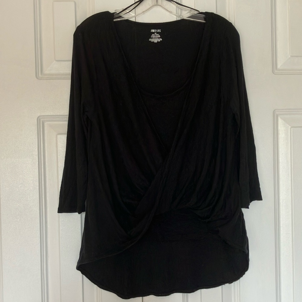 Jennifer Lopez Black Wrap Blouse with Full Sleeves